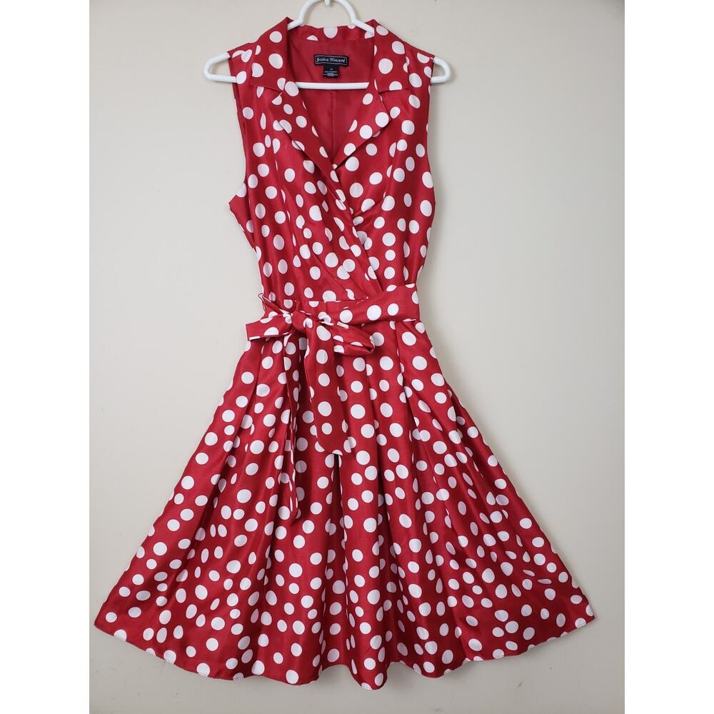 Jessica Howard Retro Womens Dress Sz 12 Red Polka Dot Rockabilly Cottagecore